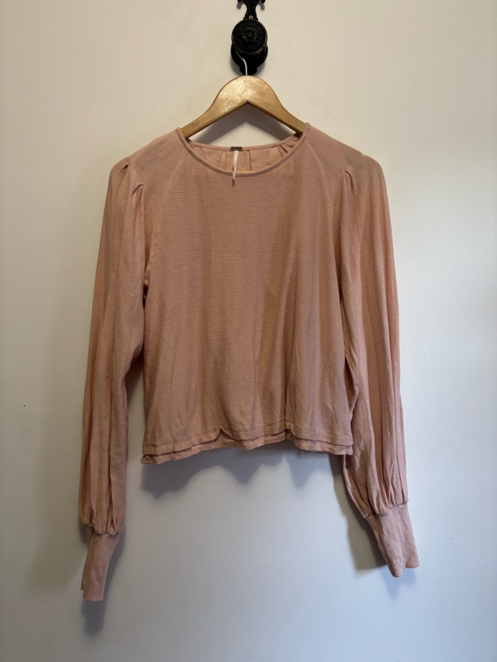 Free People Soft Blush Pink Balloon Sleeve Crew Sweater - Picture 2 of 4